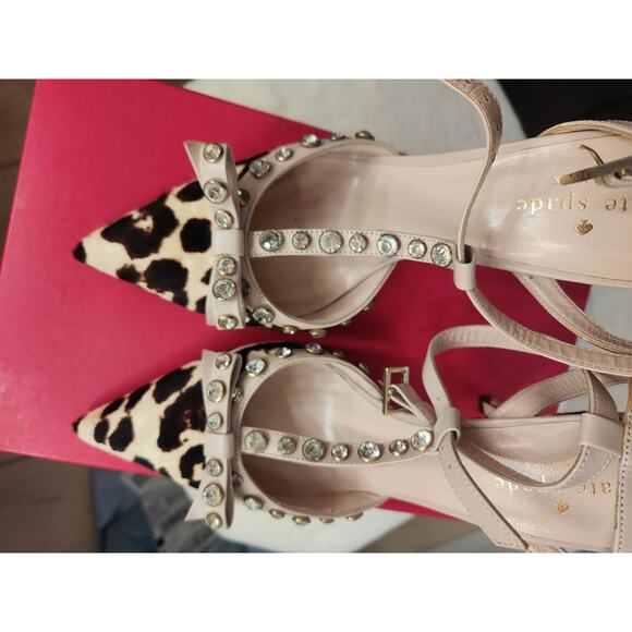 Kate Spade Lydia Calf Hair & Leather Jeweled Pointed Bow Heels Women Shoes 7.5 - Picture 2 of 6